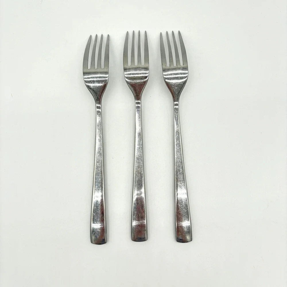 Hammered Stainless Steel Dinner Forks Modern Minimalist Silverware Towle 3pc Set